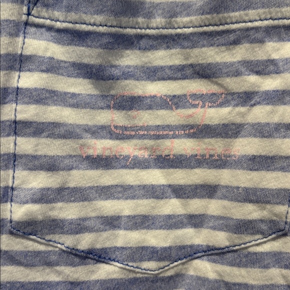 Vineyard Vines Blue and White Stripe 100% Pima Cotton Pink Logo T-Shirt - Small - Picture 4 of 6